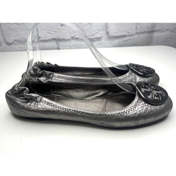 Tory Burch Ballet Flats Leather Silver Color Ladies Size 7 - Picture 3 of 12